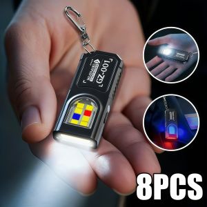 Powerful Mini COB LED Keychain Flashlight USB C Rechargeable Hanging Work Light Waterproof Keyring Camping Walking Pocket Lamp