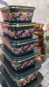 🐻DAILY2U🐻 7 in 1 Set Floral Flower Print Food Container include with Lids Food Containers Kitchenware Utensils