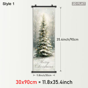 VIKAMA Vintage Christmas Scroll Tapestry Snow-Covered Church Cottage Wall Art Fabric Poster for Living Room Christmas Decor