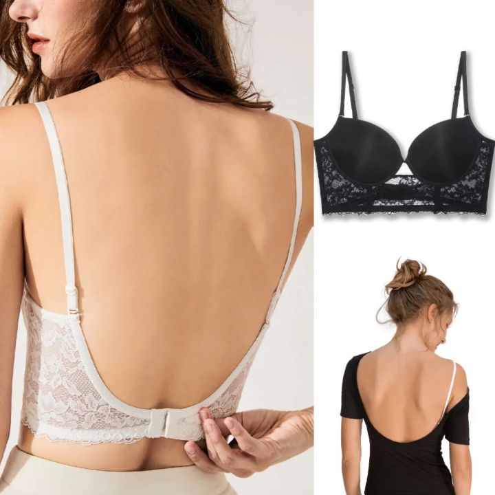 SHAN Backless Bra Invisible Bralette Lace Wedding Bras Low Back Underwear Push  Up Brassiere Women Seamless Lingerie Sexy Corset BH