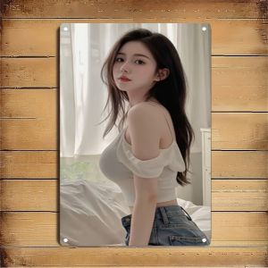 CIFbuy | Artandia Minimalist Woman Metal Wall Art Elegant Frameless 2D Flat Soft Pastel Sign