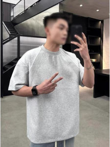 Space Cotton Short Sleeve Mens T-shirt Summer Trendy Brand American Shoulder Heavyweight Structured Five-Quarter Sleeve