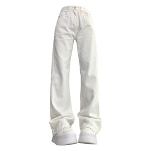 Summer Womens White High Waisted Wide Leg Jeans Premium Draped Effortless Chic Loose Straight Leg Denim Pants for Daily Office