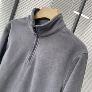 เสื้อสเวตเตอร์คอตั้งทรงหลวมแขนยาวทรงหลวมสำหรับผู้ชาย ฤดูใบไม้ร่วง/ฤดูหนาว ผ้าขนแกะสองด้าน ซิปครึ่งตัว อบอุ่น ไซส์ใหญ่ เสื้อสเวตเตอร์คอตั้ง