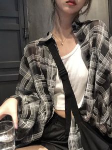 Áo Sơ Mi Chống Nắng Tay Dài Dáng Rộng Mỏng Mùa Xuân Hè Cho Nữ Phong Cách HongKong Ice Silk Cổ Polo Tay Bồng Dáng Rộng