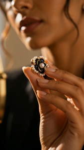[SG] Pearl Noir Flower Stud Earrings | Black & Pearl Floral Earrings | Vintage Inspired Statement Studs | Elegant Everyday Jewellery - ear me out (EMO-73)
