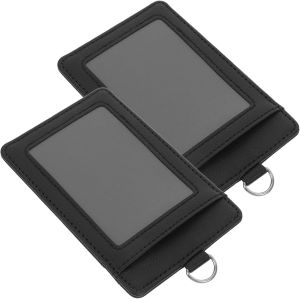 2pcs Vertical Id Badge Holder Card Sleeve with Hard Protector Cover Black Multi-Card Work Badge Holder