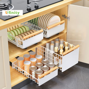 ชุด Lifinity ชั้นวางจาน ตู้วางจานบิวท์อิน ชั้นวางจานแบบลิ้นชักพร้อมรางเลื่อน ชั้นเก็บจานในครัว Kitchen Cabinet Pull-out Storage Basket