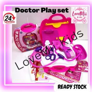 Doctor Set Suitcase Kids Girls Toys Light Hospital Nurse (22pcs) Sthethoscop Syringe/Alat Mainan Doktor Cahaya