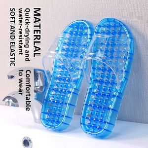 Bathroom Slippers Crystal Bottom Anti-Slip Summer New Mens Foot Sole Massage Slippers Leaky Home Slippers Casual Style PVC Material