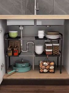 Rak Bawah Wastafel stainless steel Rak panci bawah wastafel Rak kolong dapur Rak Susun Serbaguna