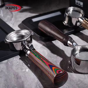 IKAPE ด้ามจับไม้สีสำหรับเครื่องชงกาแฟแบบไม่มีก้นกรวย ใช้ได้กับ Delonghi/Barsetto/Berivlle/Lamarzocco/Flair58/ECM/Lelit/wega ขนาด 51/54/58 มม.
