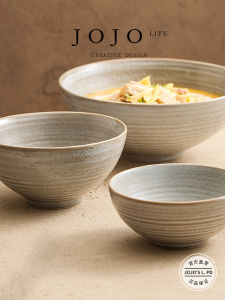 Stylish Japanese Style Ceramic Bowl with Thread Design Glazed in Tea Color for Rice Ideal for Home Use Simple Pattern