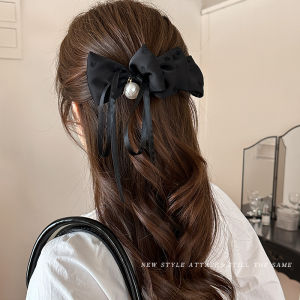 Black Butterfly Knot Hair Clip Womens Elegance Back of Head Sash Hair Card Spring Clamp One Word Clip Hair Decoration