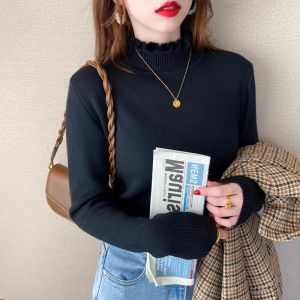 chaqi | Winter Thickened Knitted One-Piece Fleece Lined Soft Cozy Half High Collar Base Shirt Commute Style Korean Version Long Sleeve