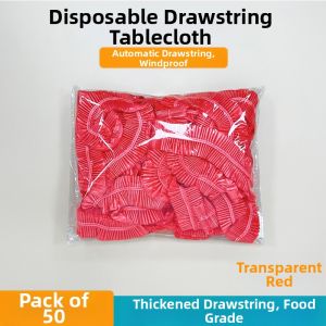 AMW | Disposable Round Tablecloth with Elastic Band Red Plastic Film