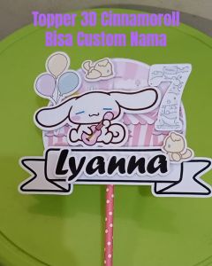 Topper Cake 3D Cinnamoroll Bisa Custom Nama dan Umur untuk Hiasan / Dekorasi Kue Ulang Tahun