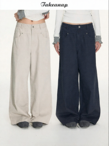 NAPSNAPS | Quần Âu Rộng Đùi Vintage Tẩy Mờ Đá Grafit Với Đai Đôi