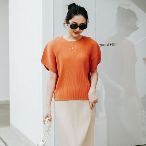 Sunya.1 Miyake High-End Pleated Basic Style Comfort and Casual All-Matching round Neck T-shirt #5050