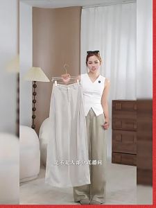 XIANGHOUMINCHU | High-quality Linen Anti-wrinkle Flared Pants Womens High-waist Straight Loose Trousers