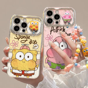 MrHaHa Case For iphone 16 promax iphone 15 promax 15pro iPhone 16 15 14 13 12 11 Pro Max X XR Xs Max 8 7 6s Plus Cartoon Cute SpongeBob SquarePants With Bracket Electroplated Large Window Lens Phone Case Protective Silicone Shockproof Soft Back Cover