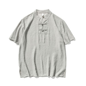 เสื้อยืดคอตั้งแขนสั้นผ้าไหมน้ำแข็งสำหรับผู้ชาย ฤดูร้อน 2023 ทรงหลวม สีสันสดใส ปกตั้ง ปิดด้วยกระดุม เสื้อผ้าทำงาน