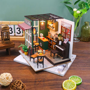 ร้านกาแฟโมเดลบ้าน DIY สำหรับเยาวชนในช่วงบ่าย เยาวชนผู้หญิง อุปกรณ์งานฝีมือ บ้านเล็กแบบประกอบชิ้นส่วน เรียนรู้ทางศิลปะ
