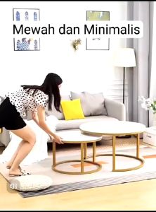 Meja Kopi Bulat Meja Tamu Aesthetic Marmer Meja Ruang Tamu Minimalis Meja Industri Meja Tamu 2-In-1