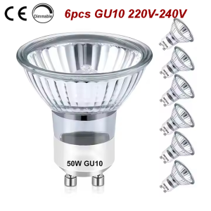 6PCS Gu10 Base Lampara 220v Halogen Bulb Spot Lighthal-gu10 Wholesale 50w Glass White Halogen Light 50 Watt