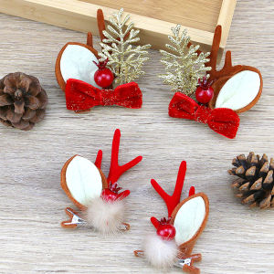 (2pcs/pack) Christmas Hair Accessories Antler Headband Velvet Bowknot Faux Ball Hairband Festive Christmas Decorations DIY