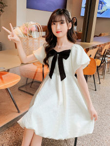 Princess Style Bubble Sleeve Dress Thin Summer Childrens Clothing for Girls Medium to Large Sizes Fashionable Kids Skirts