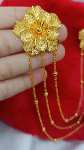 Bros Pin Rantai Jas Rumbai Desain Bros Bunga Korsase Pin Kelas Atas Berlapis Emas 24K Gold Aksesoris Pakaian
