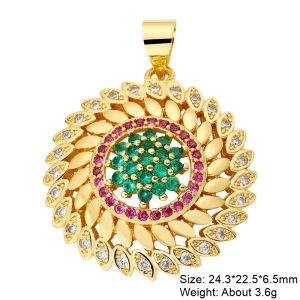 Juya 18K Real Gold Plated Luxury Rainbow Zirconia Star Dragonfly Tree Of Life Bee Love Heart Round Greek Evil Eye Charm Pendants