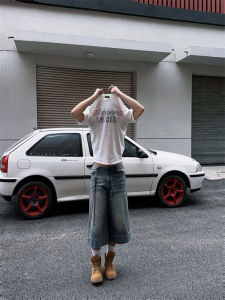 American Style Loose Straight Leg Jeans Shorts Summer Washed out Trousers Hip Hop Street Dance Trendy Brand Youth Jeans Shorts