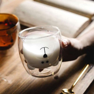 C.N. Creative Cute Bear Double-layer Mug Coffee Milk Glass Lady Cute Gift Cup Christmas gift