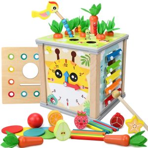 9 in 1 wooden activity cube baby toy shape color sorting block early learning fine motor skills carrot harvesting games wooden baby toys for 3 4 5 6 years old boys and girls the ideal gift for 3-6 years old children