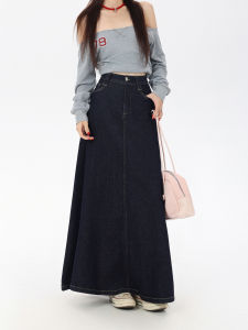 กระโปรงยีนส์ทรงเอเอวสูงสีน้ำเงินเข้ม กระโปรงทรงสั้นสำหรับผู้หญิง ฤดูใบไม้ผลิและฤดูใบไม้ร่วง 2025 กระโปรงทรงสั้นสไตล์เกาหลี