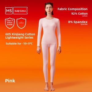 miiow | Antibacterial Warm Cotton Underwear Set For Women Pure Color Base Layer Shirt High Elasticity Single Layer Cotton Blend Fabric