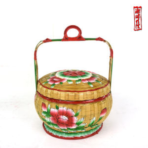 Chaoshan Handmade Painted Bamboo Basket Wedding Flower Basket Bamboo Basket Storage Basket Storage Basket Traditional Bamboo Artwork Ornaments