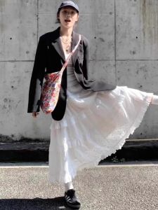 White Ballet Style A-Line Skirt Womens Spring Summer Autumn High Waist Puffy Half-length Korean Style Commute Breeze