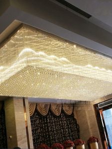 Large Rectangle Crystal Lamp for Hotel Lobby Sales Office Hall Lighting Modern Simple Style Stainless Steel And Crystal Material