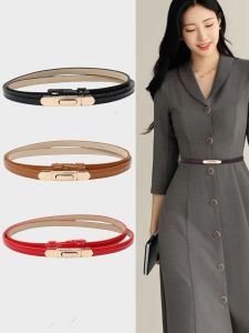 Adjustable Smooth Leather Belt Womens Fashionable Shirt Dress Slim Waist Belt Versatile with Alloy Buckle Spring Summer Autumn
