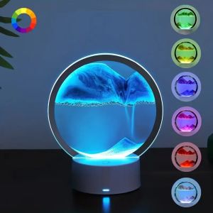 3D Dynamic Hourglass Night Light - USB-Powered Tabletop Lamp Blue/ Glass Novel Desk Lighting for Living Room Office Bedroom