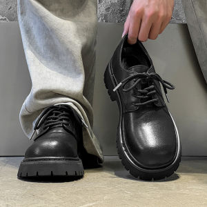 Mens Fall Winter Thick Bottom Anti-Slip Derby Shoes Heightening Versatile Casual Large Skin Shoes Comfortable Breathable Mesh