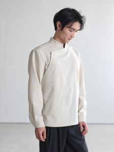 New Chinese Style Original Design Oriental Retro Stand Collar Long Sleeve Shirt National Trend Four Seasons Youth Polyester Cotton Spandex Blend