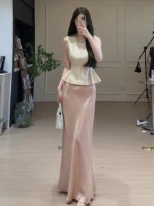 Elegant Unique Beautiful Sleeveless Long Dress Set High Quality Summer Fashion plus Size Womens Clothing Korean Style A-Line Skirt