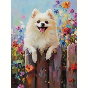 KAYOU | DIY Oil Painting By Numbers Pomeranian on Fence Pattern Acrylic Paint By Numbers Diy Numbers Painting Art on Canvas By Numbers