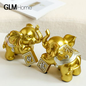 Luxury Elephant Figurines Pair Nordic Style Home Decor Living Room Entrance TV Cabinet Wine Cabinet Decorations Office Desktop