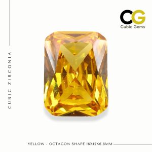 CUBIC ZIRCONIA - OCTAGON 16X12X6.8mm YELLOW SAPPHIRE COLOR BATU PERMATA SERAI UTK RING CINCIN SILVER 925 EMAS 916 GOLD CHARM