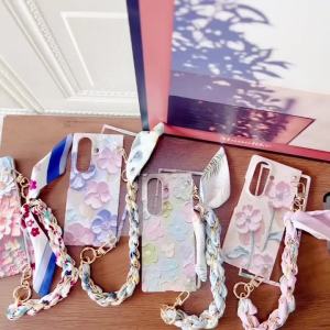 szhaiyu | For Samsung Galaxy Z Fold 8 7 6 5 New Korean Floating Cute Fresh Oil Painting Shockproof Case With Stylish Silk Wrist Strap